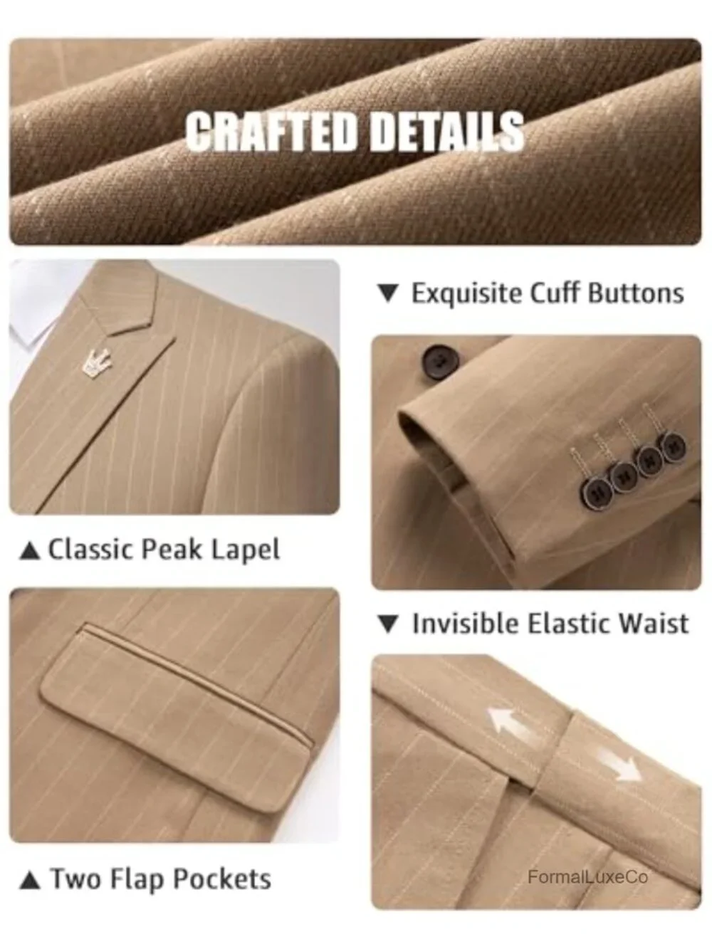 Slim Fit 2-Piece Double-Breasted Stripe Suit Set with Tie for Men